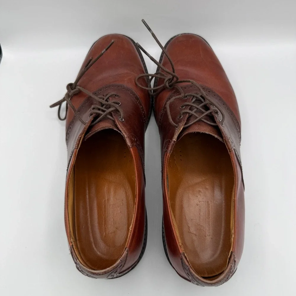 Allen Edmonds Shelton Brown Two Tone Leather Saddle Oxford Shoes Mens 10.5 C